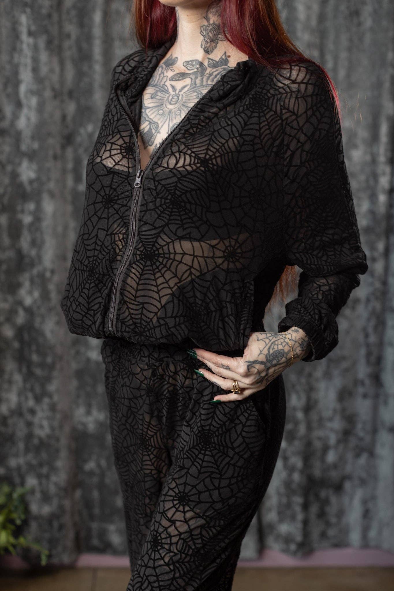 The SINFUL Track Suit Set - WEBS - Sheer Velvet Flocked Web Track Jacket & Jogger Set - PRE-ORDER