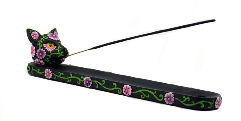 Black Cat Day of the Dead Incense Burner