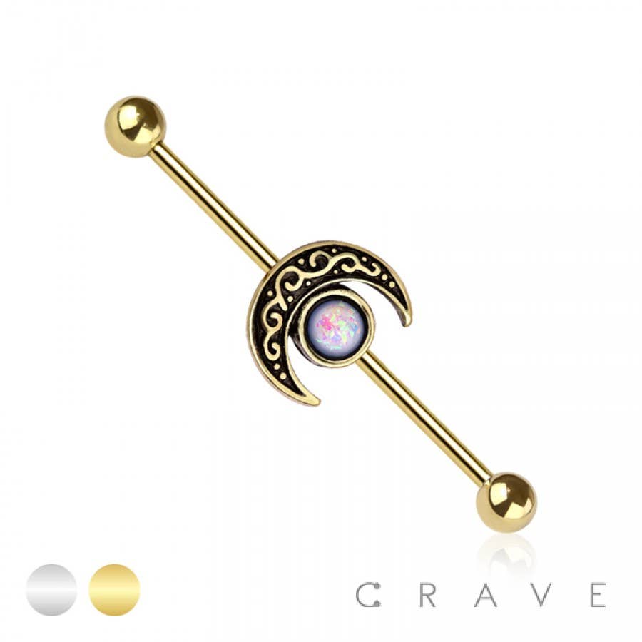 FILIGREE GLITTER OPAL MOON 316L SURGICAL STEEL INDUSTRIAL BA