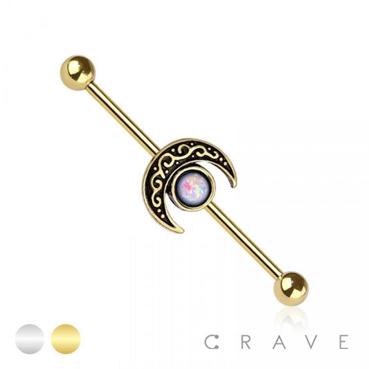 FILIGREE GLITTER OPAL MOON 316L SURGICAL STEEL INDUSTRIAL BA
