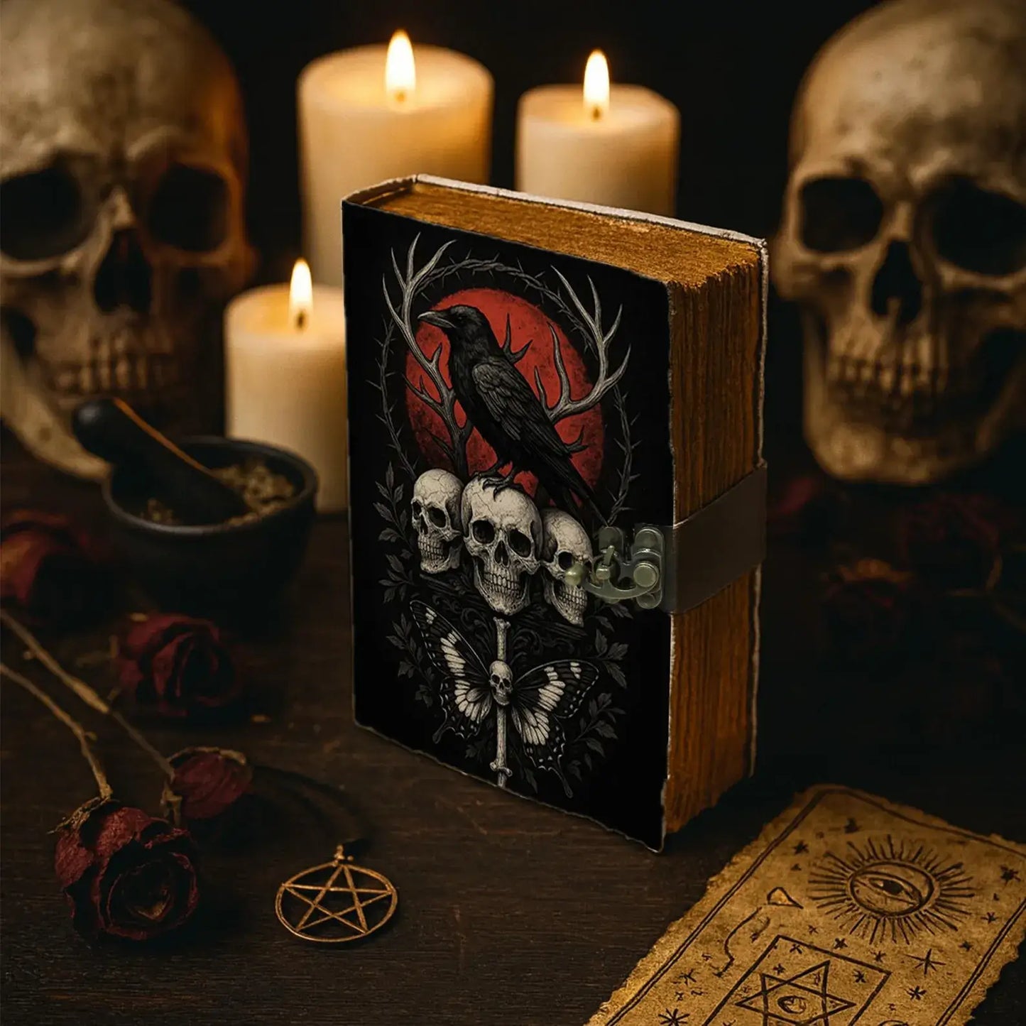Raven Leather Journal Spell Book of Shadows Wiccan Grimoire