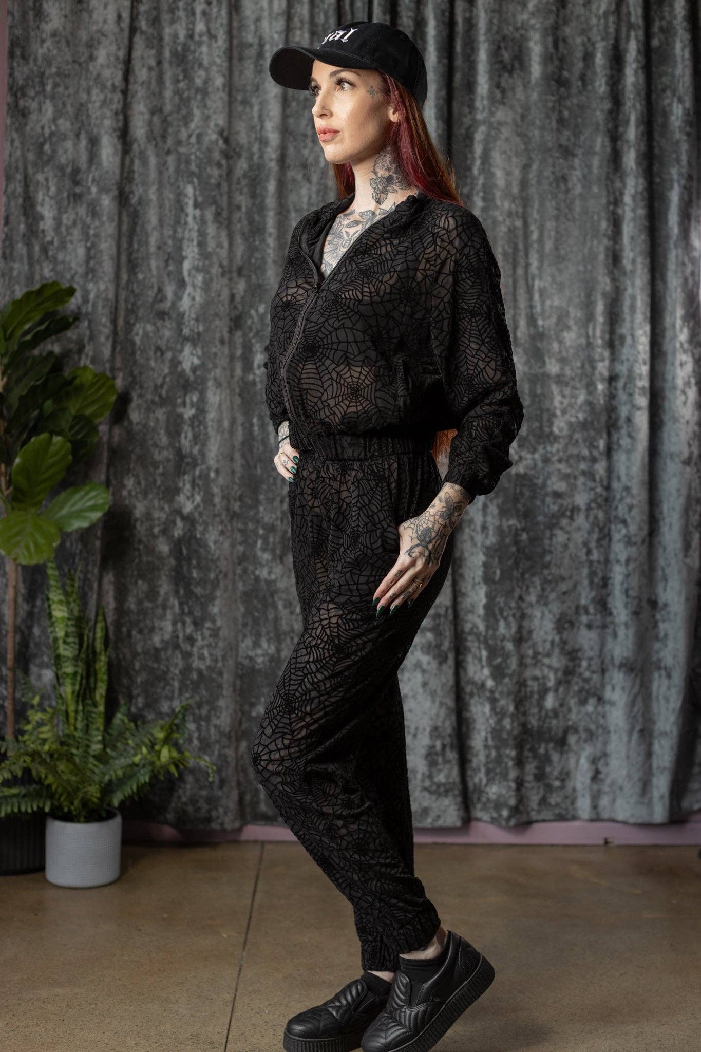 The SINFUL Track Suit Set - WEBS - Sheer Velvet Flocked Web Track Jacket & Jogger Set - PRE-ORDER