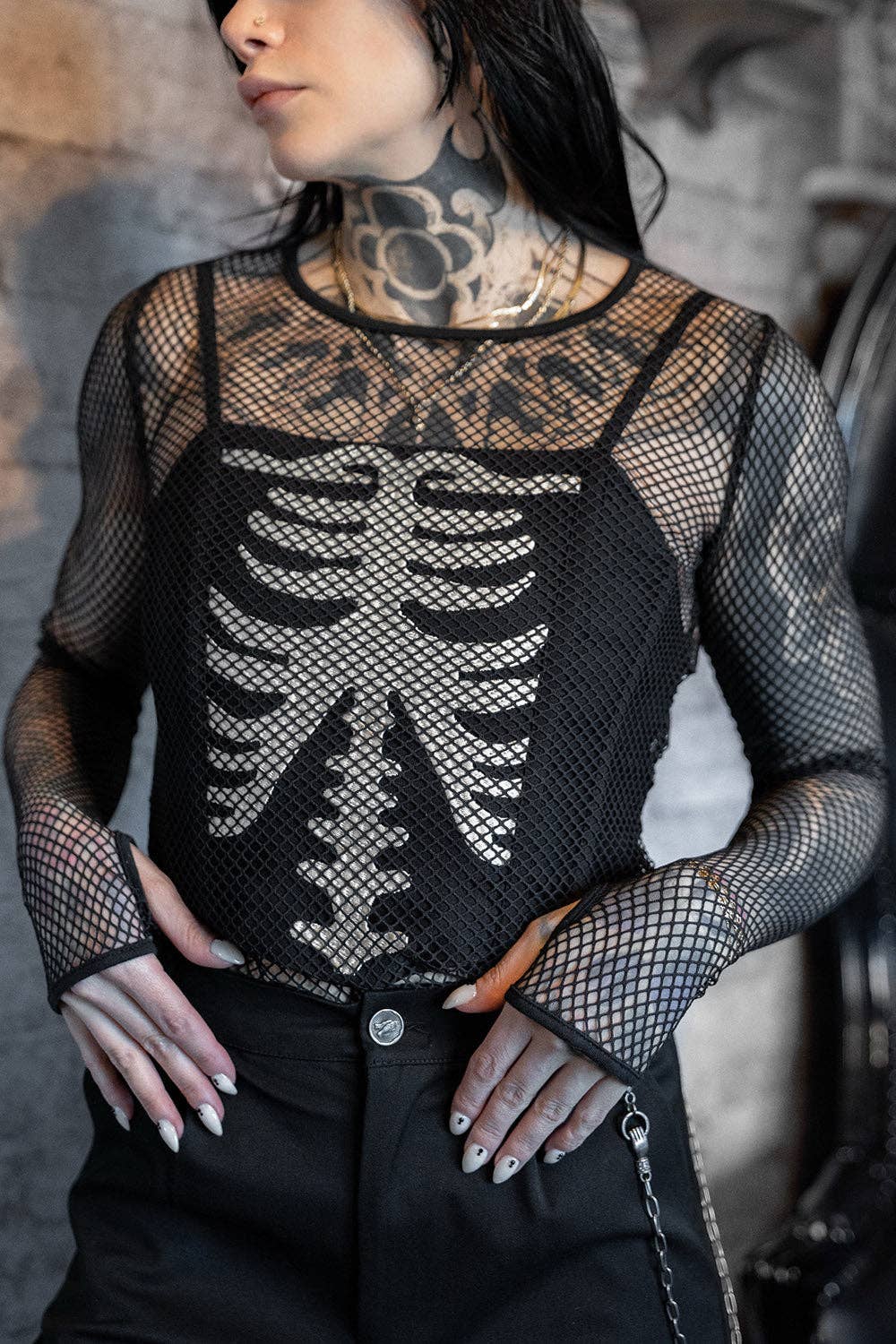 Moonshade Fishnet Thumbholes Top