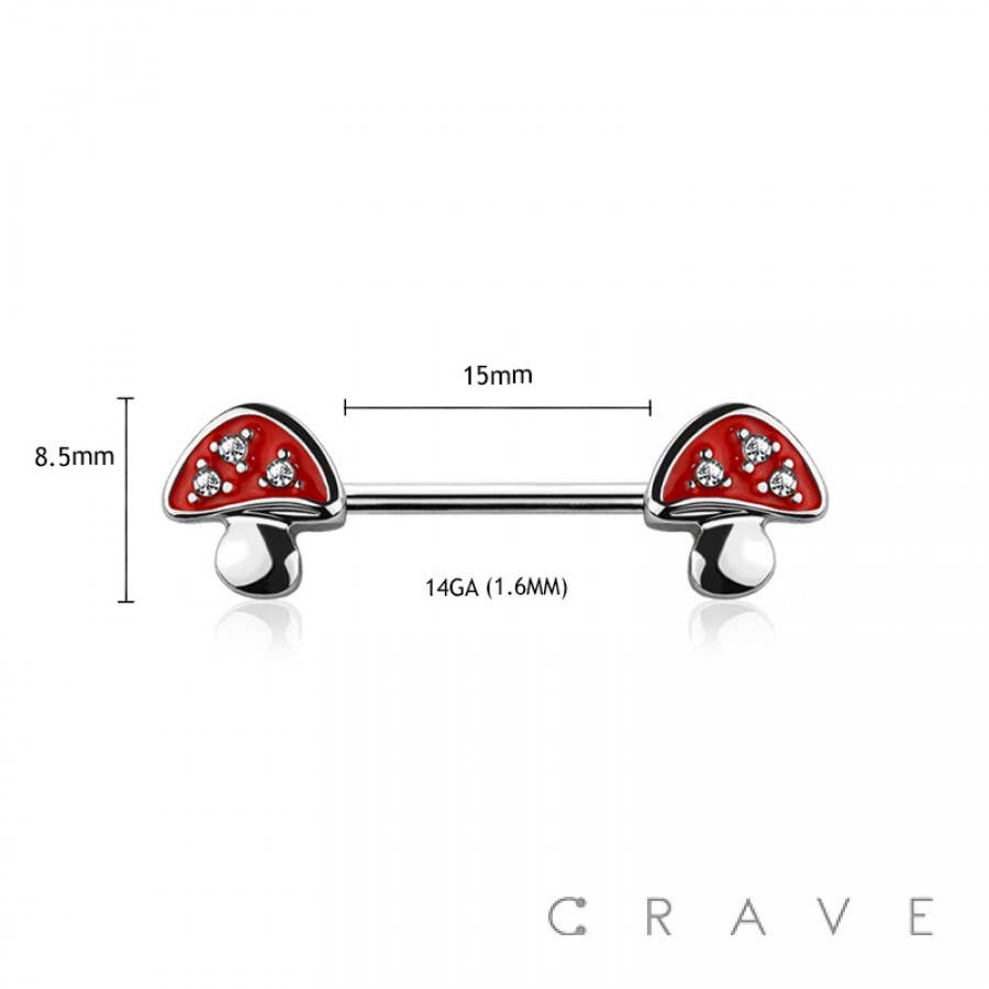 GEM PAVED MUSHROOM 316L SURGICAL STEEL NIPPLE BAR