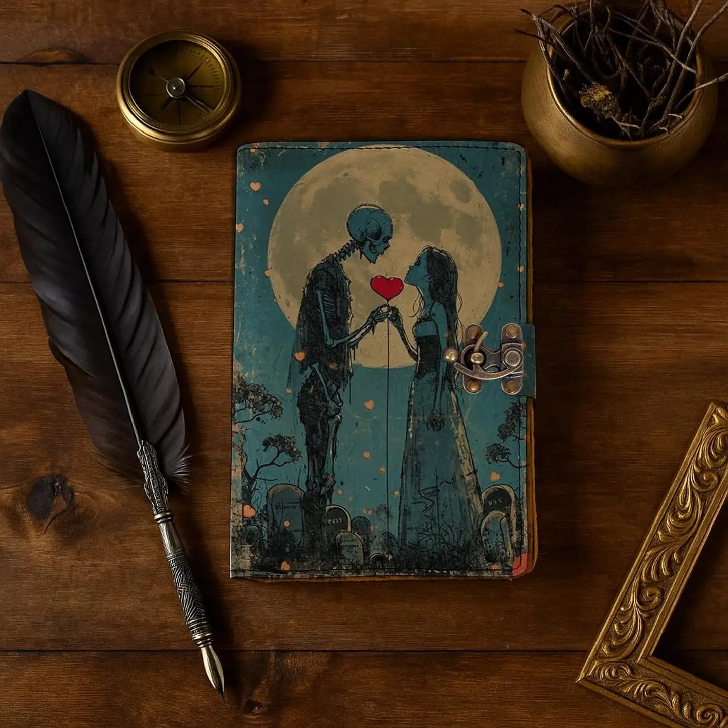 Gothic Skeleton Lover Leather Journal with Lock – Skeleton