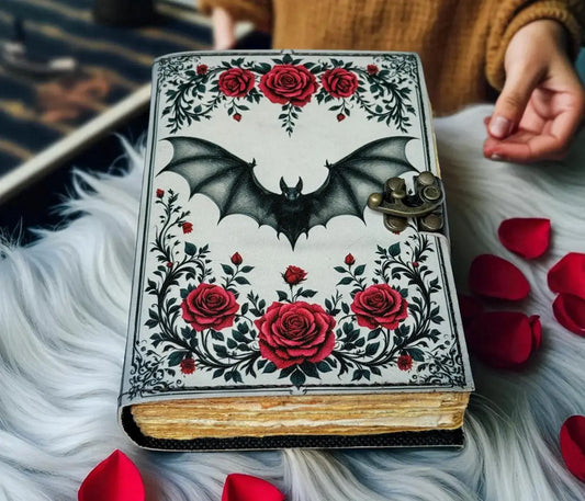 Bat Grimoire Journal Large Leather Book of Shadows with Lock