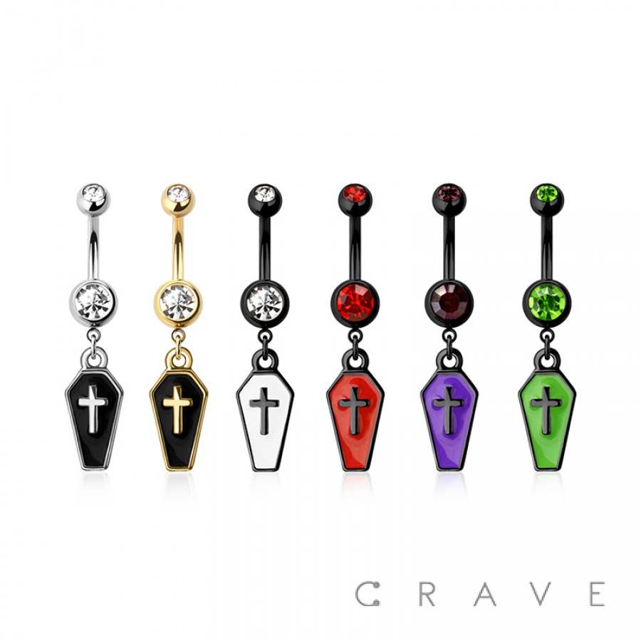 316L SURGICAL STEEL COFFIN DANGLE BELLY BUTTON NAVEL RING
