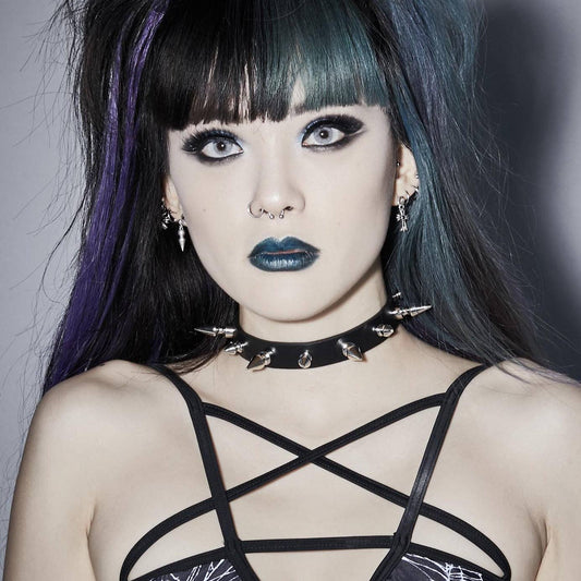 3/4" BLACK REAL LEATHER CHOKER WITH 1/2" AND 1" SPIKES