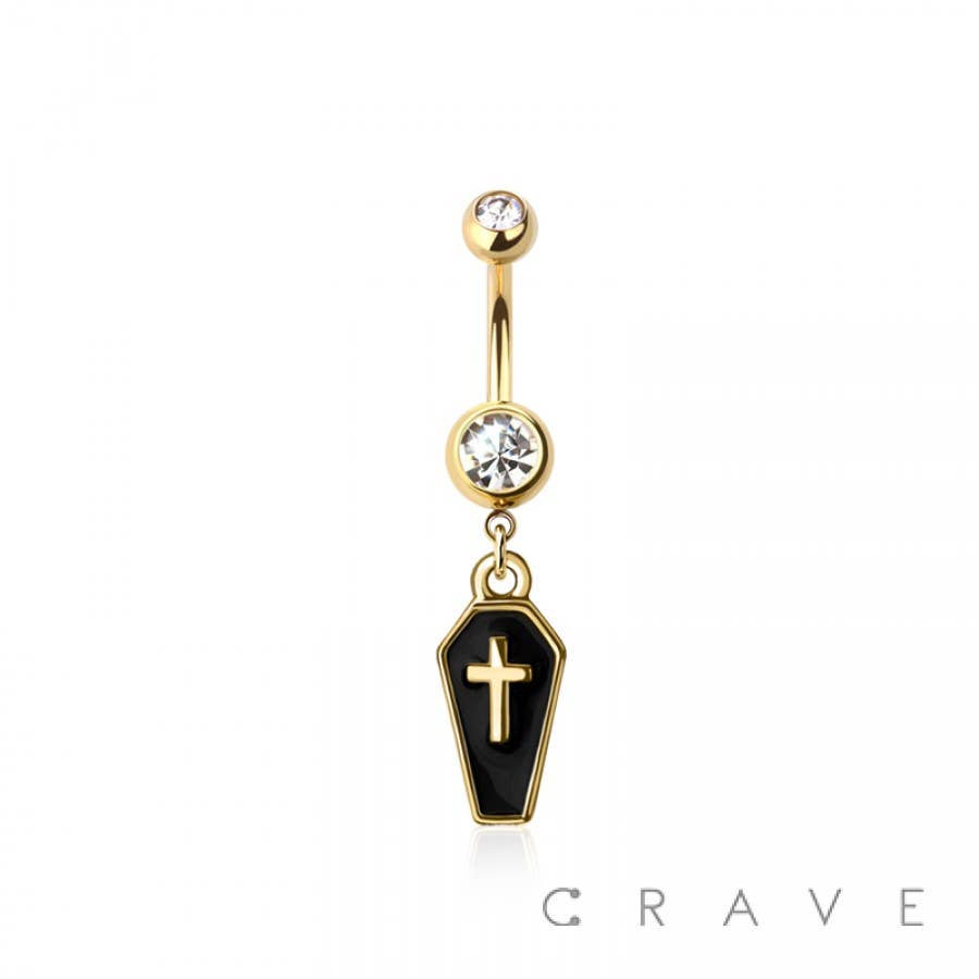 316L SURGICAL STEEL COFFIN DANGLE BELLY BUTTON NAVEL RING