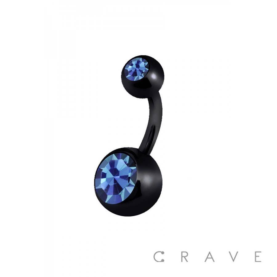 Black Surgical Steel Belly Button Ring with CZ Gem – 14G