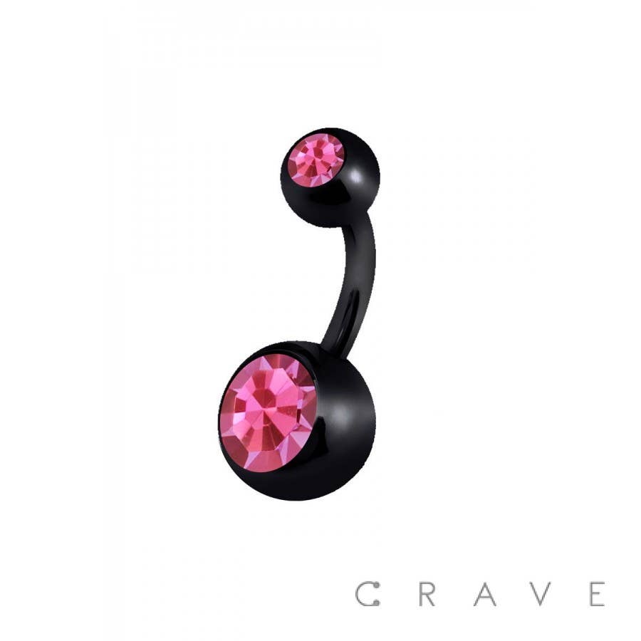Black Surgical Steel Belly Button Ring with CZ Gem – 14G