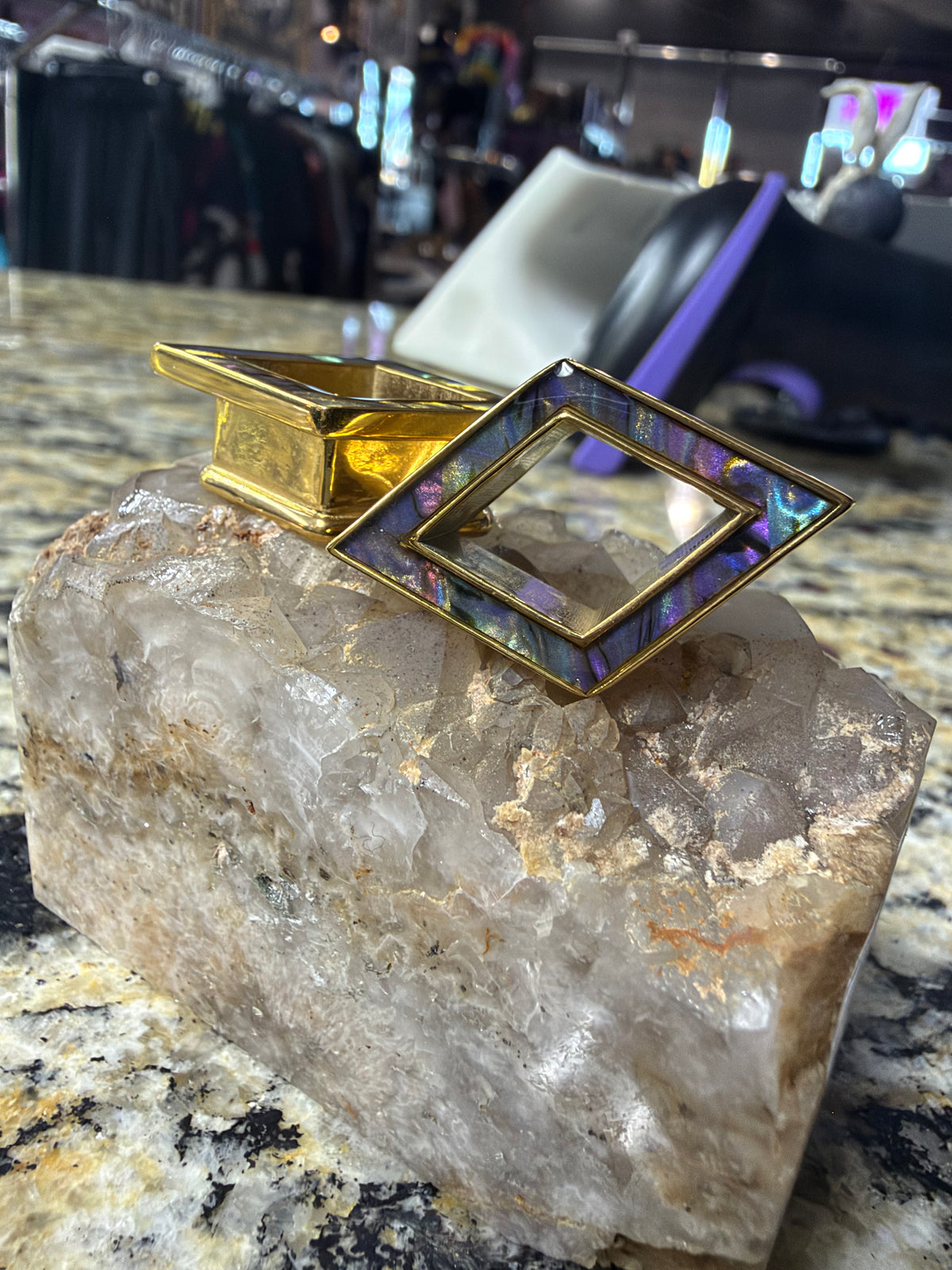 Gold Iridescent Diamond Geometric Ear Tunnels