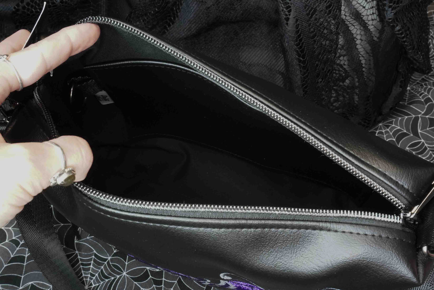 Purple Filigree Bat Medium Crossbody Bag - Gunmetal Hardware, Embroidered Purse, Vegan Leather