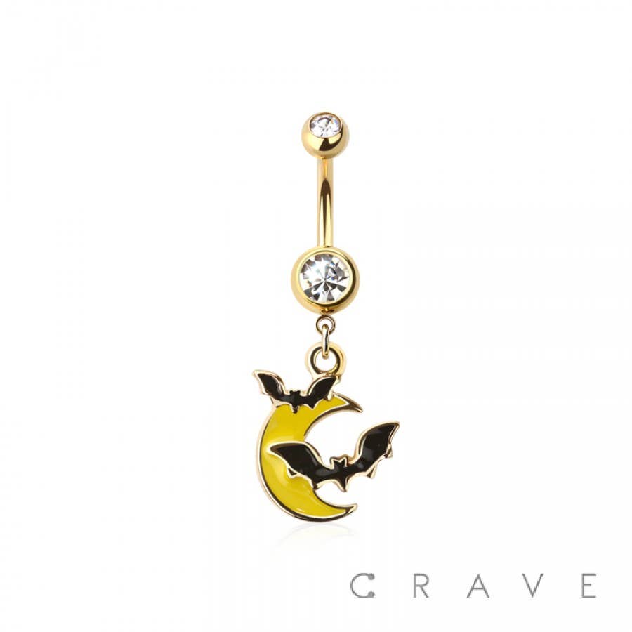 316L SURGICAL STEEL BAT MOON CZ DANGLE BELLY BUTTON NAVEL