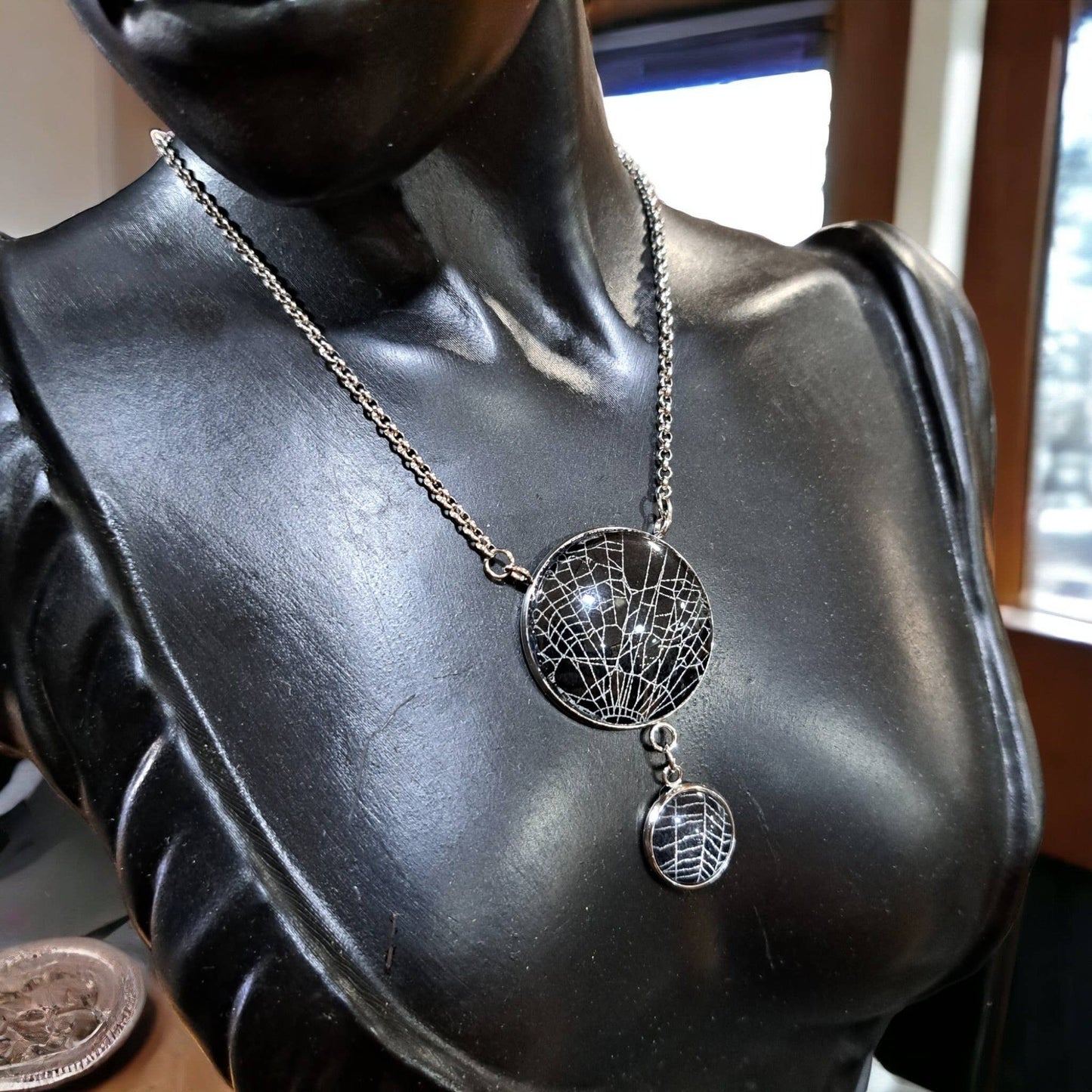 Double Moon Real Spiderweb Necklace