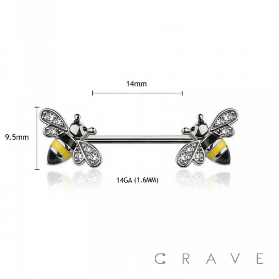 GEM PAVED BEE 316L SURGICAL STEEL NIPPLE BAR