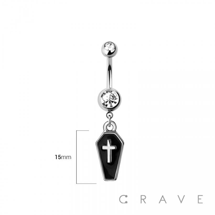 316L SURGICAL STEEL COFFIN DANGLE BELLY BUTTON NAVEL RING