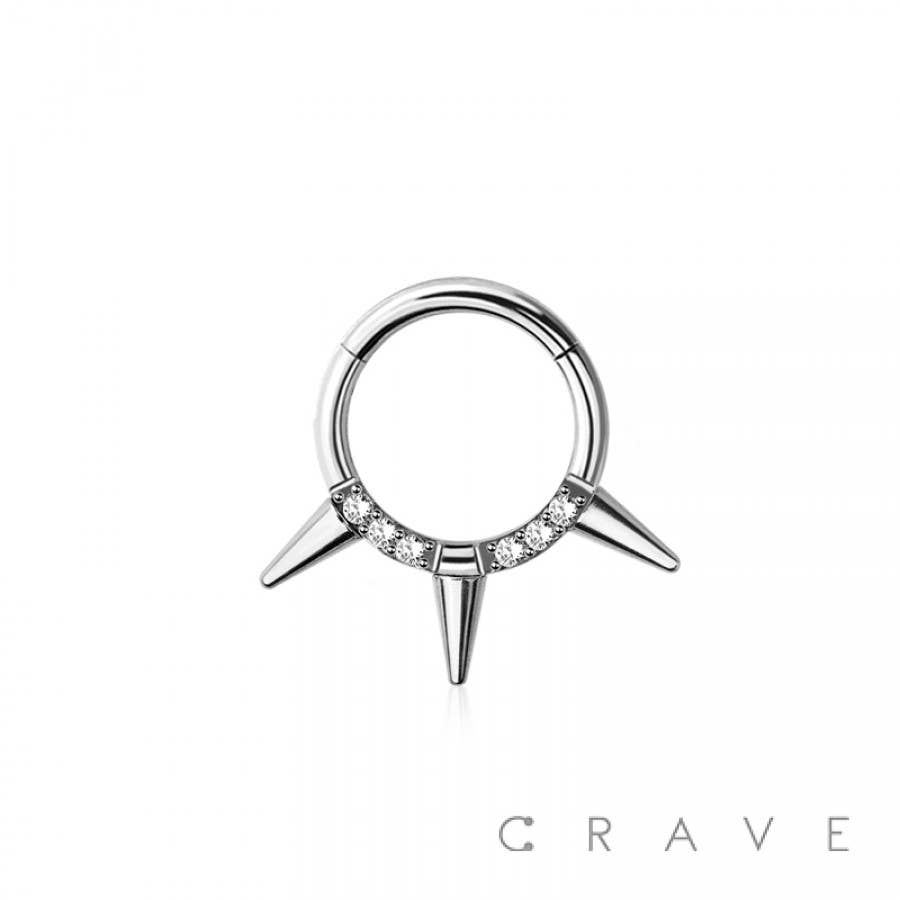 316L SURGICAL STEEL MULTI CZ TRIPLE SPIKE SEPTUM HINGED