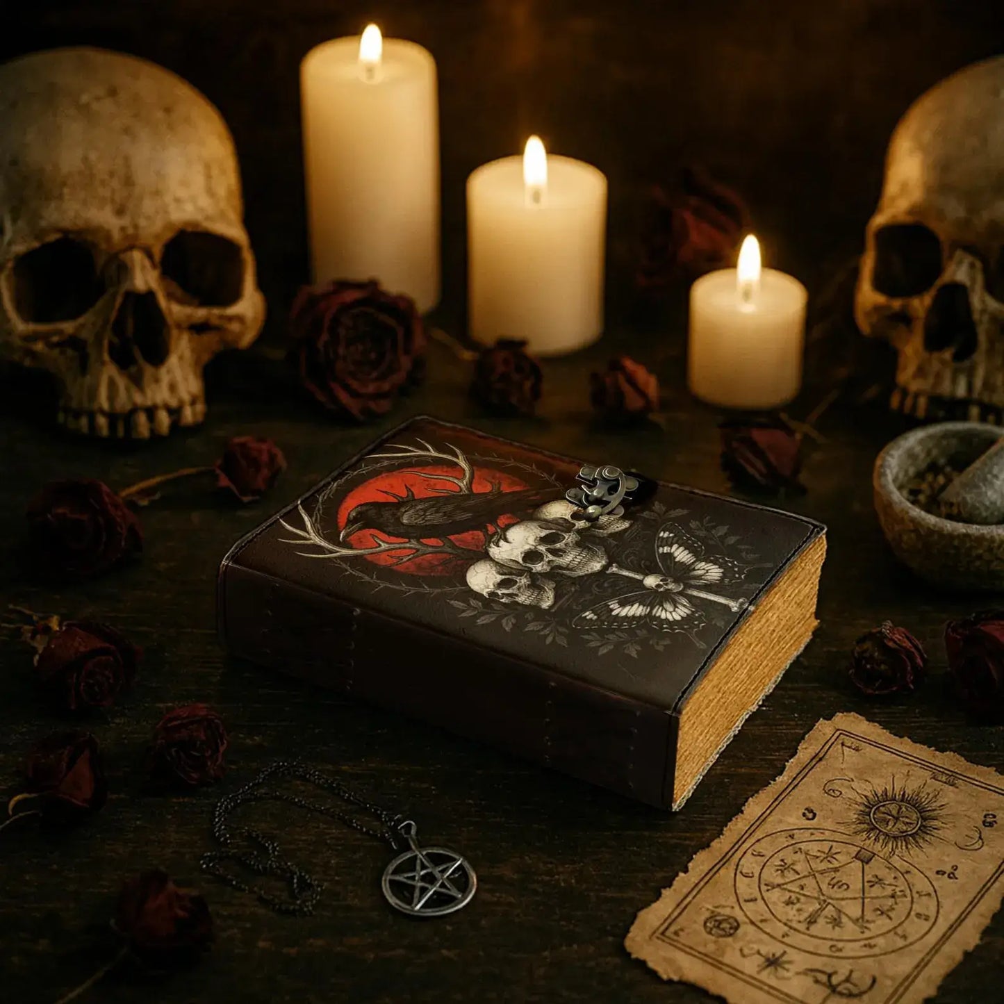 Raven Leather Journal Spell Book of Shadows Wiccan Grimoire