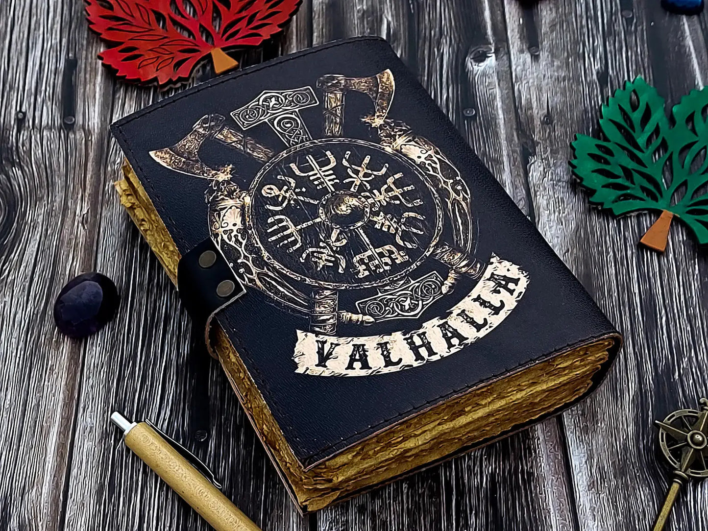Handmade leather journal Valhalla viking Vegvisir Journal
