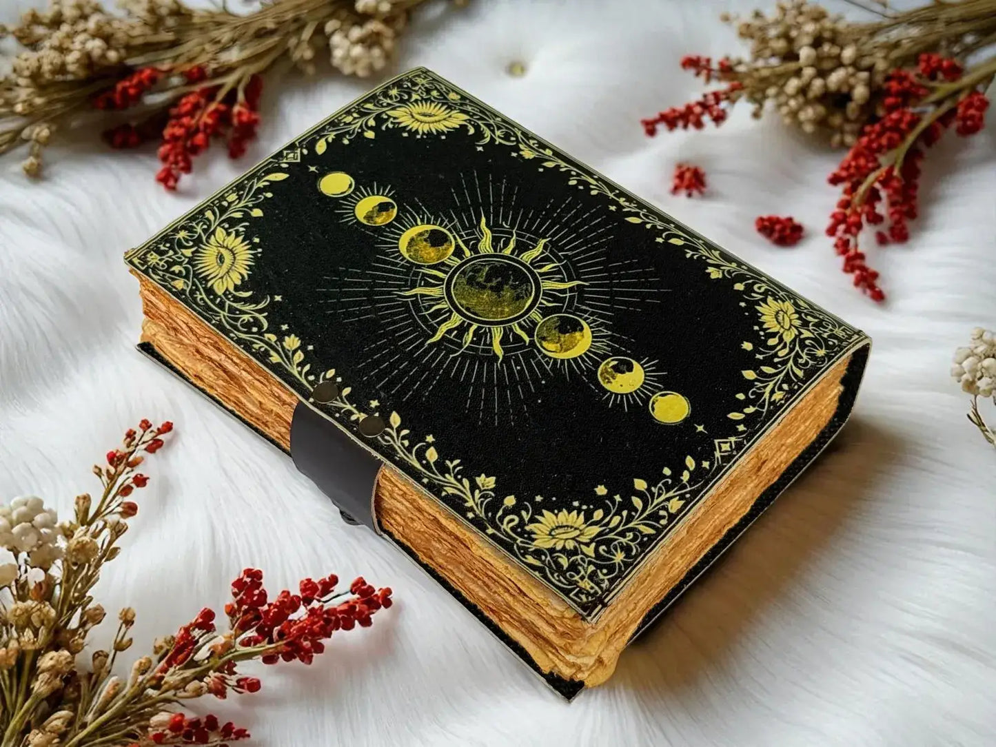 Handmade Fairy Leather Grimoire – Book of Shadows with Lock