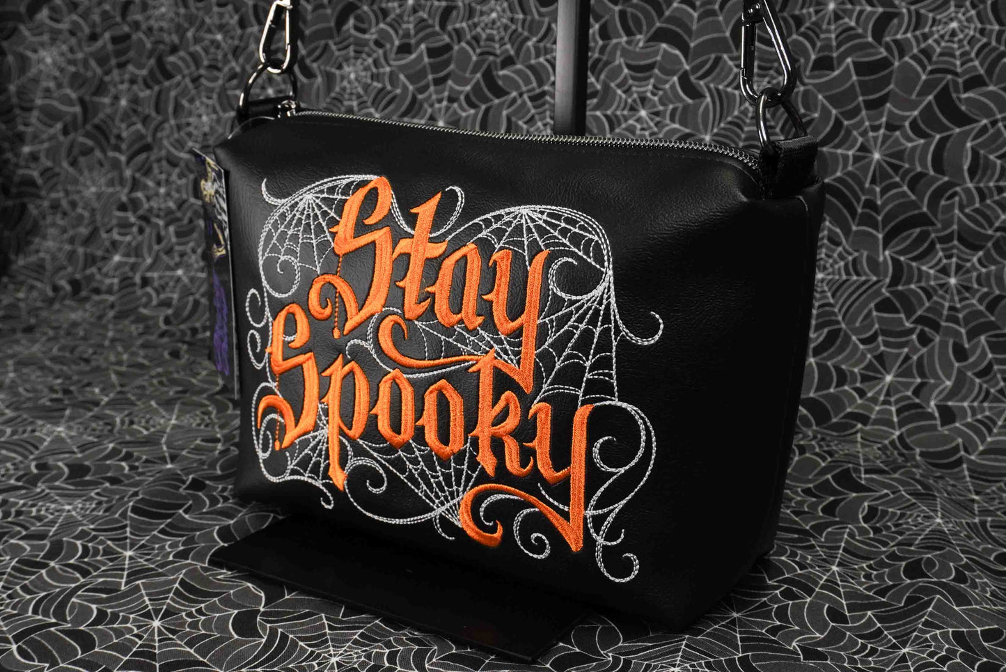 Black and Orange Stay Spooky Embroidered Small Crossbody Bag –  Handmade, Vegan Leather, Gunmetal Hardware