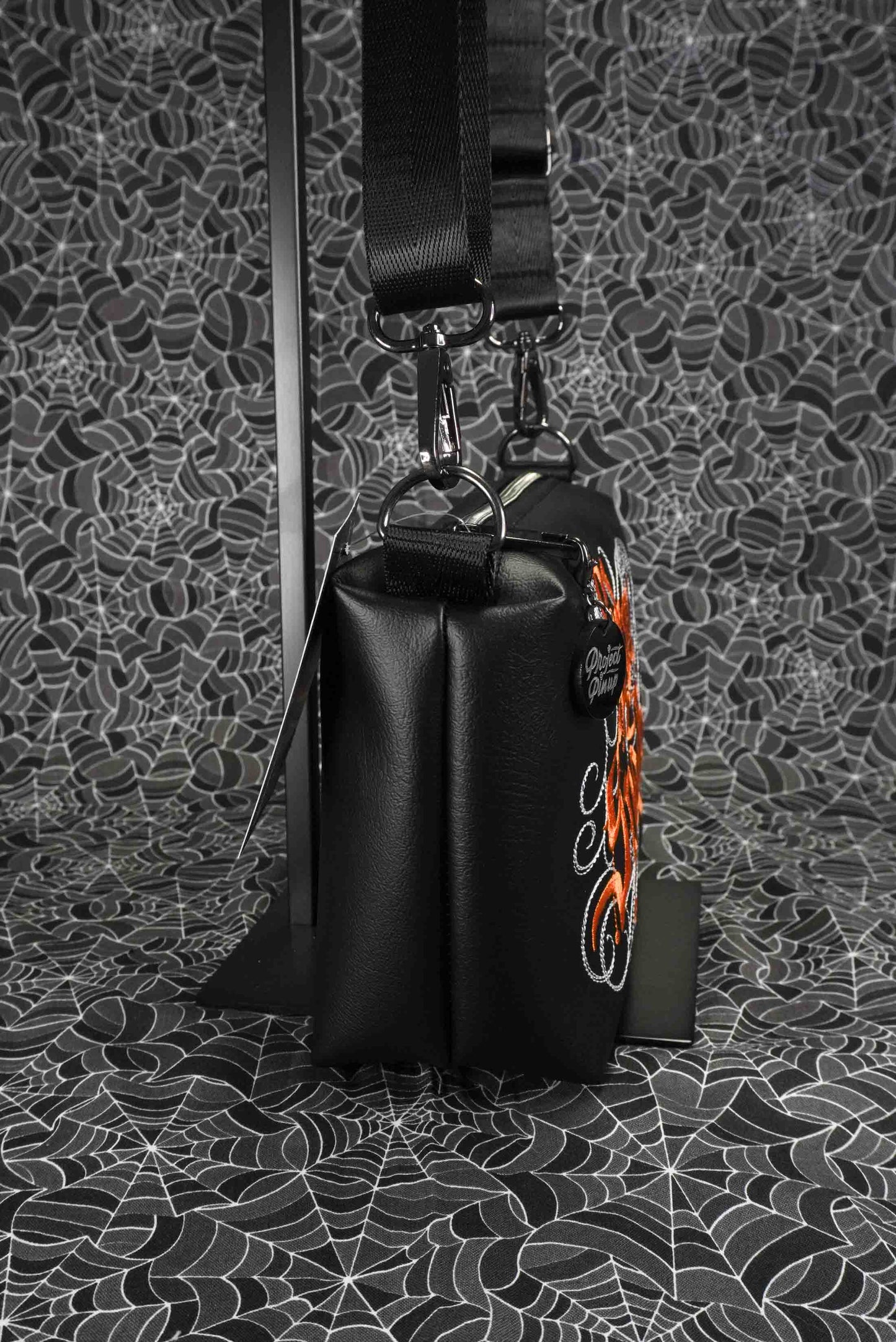 Black and Orange Stay Spooky Embroidered Small Crossbody Bag –  Handmade, Vegan Leather, Gunmetal Hardware
