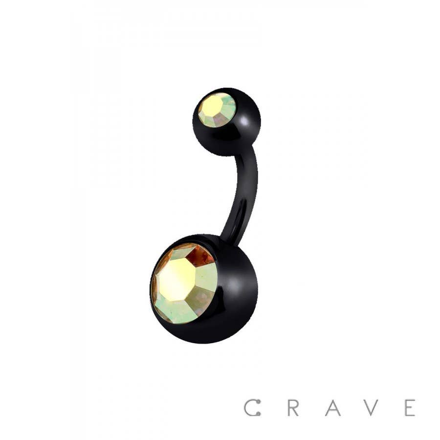 Black Surgical Steel Belly Button Ring with CZ Gem – 14G