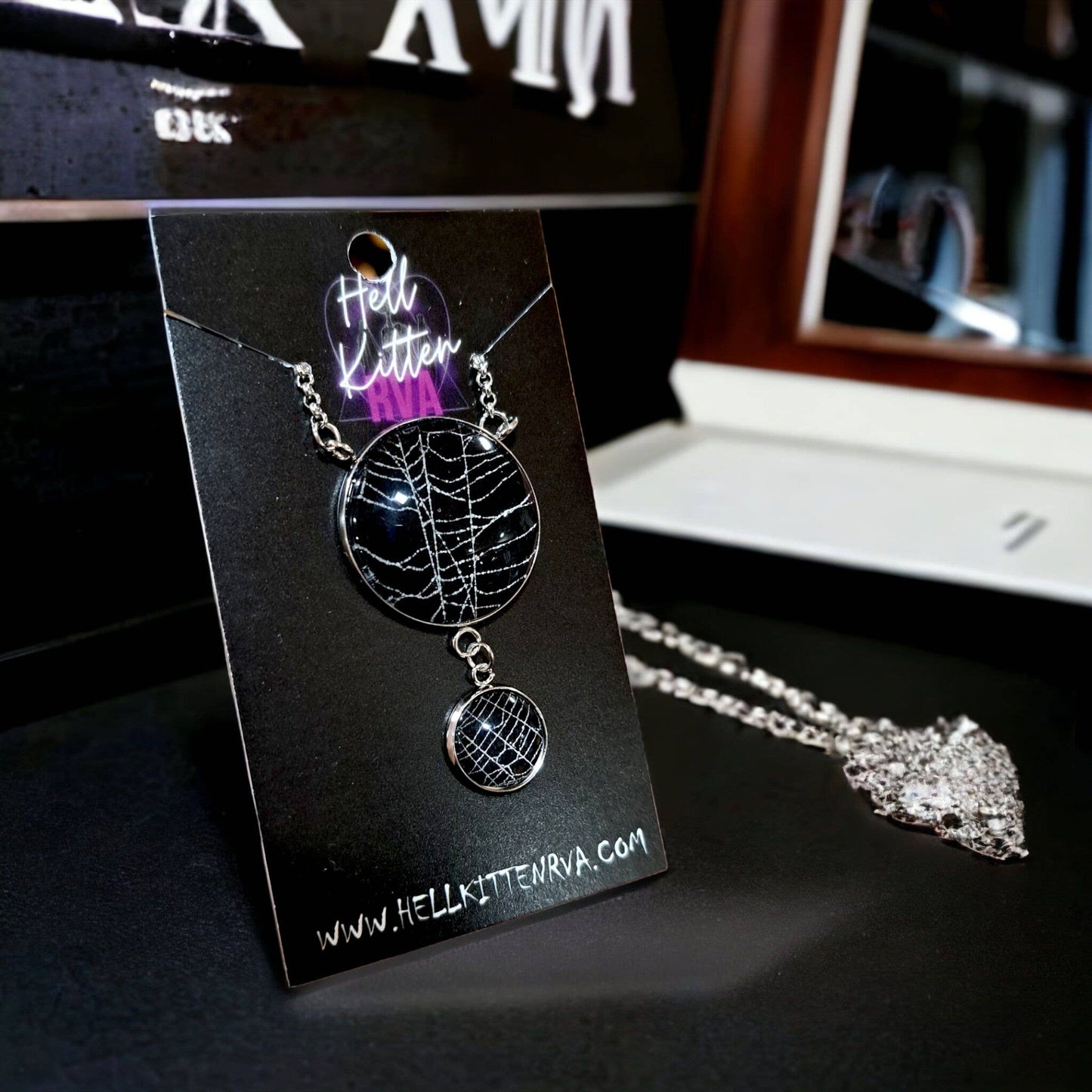 Double Moon Real Spiderweb Necklace