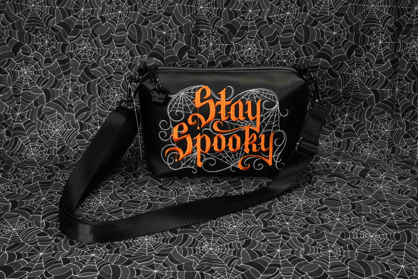 Black and Orange Stay Spooky Embroidered Small Crossbody Bag –  Handmade, Vegan Leather, Gunmetal Hardware