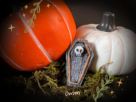 Spooky Clay Coffin Refrigerator Magnet| Coffin and Skull Fridge decor | Creepy Magnet