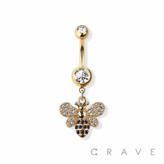 Gold Bumble Bee Dangle Belly Button Ring – 14G Surgical Steel