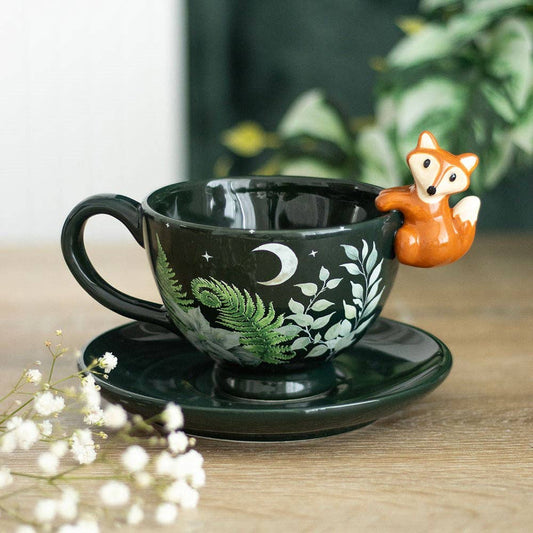 Green Forest Print Teacup with Fox
