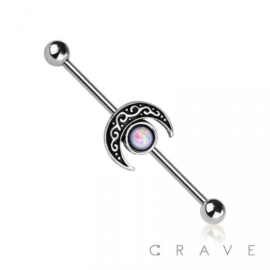 FILIGREE GLITTER OPAL MOON 316L SURGICAL STEEL INDUSTRIAL BA