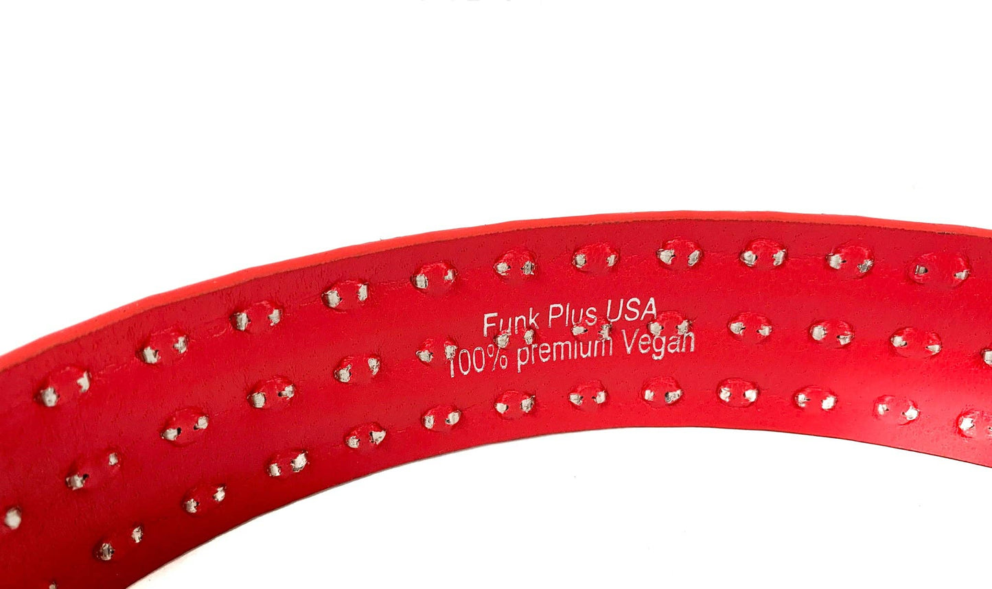 BT104M-RED MATTE 3 ROW 1/2" PYRAMID STUD VEGAN LEATHER BELT