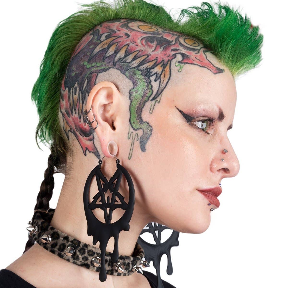 Drippy Metal Pentagram Hoop Earrings