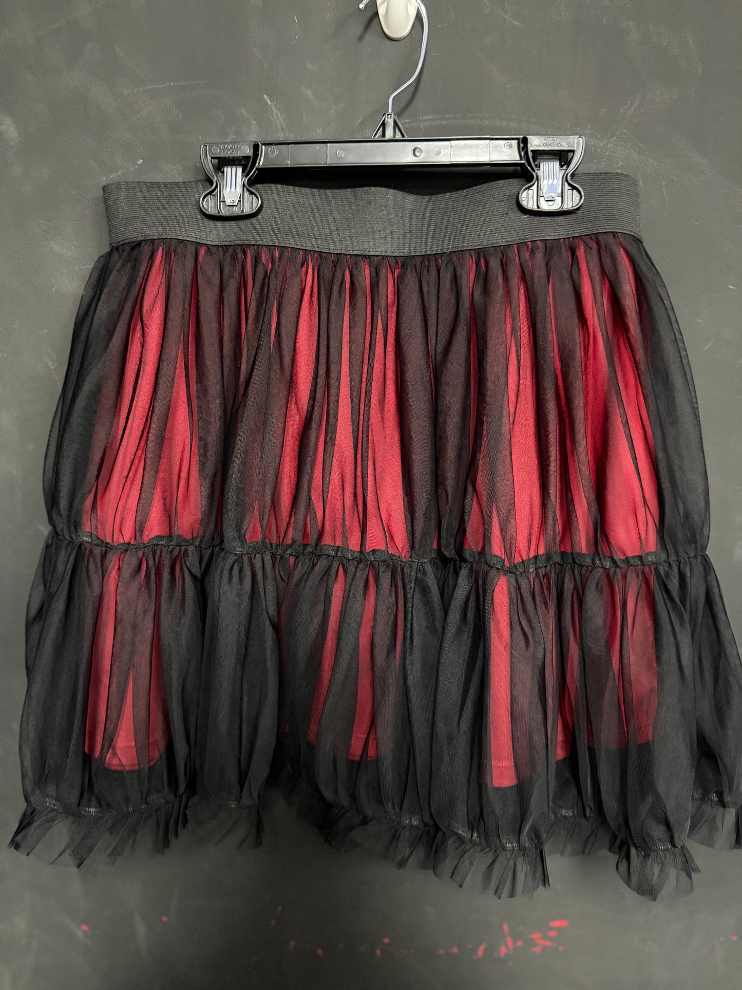 Social Collision Red and Black Mesh Layered  Skirt- L