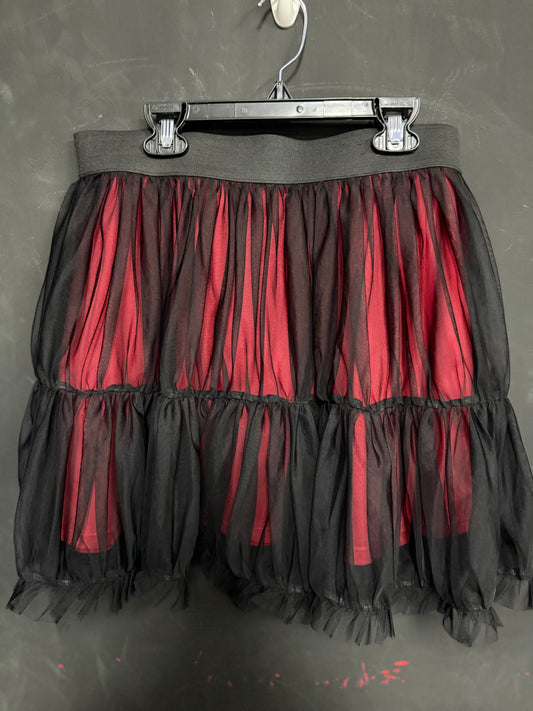 Social Collision Red and Black Mesh Layered  Skirt- L