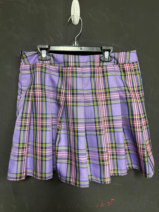 Purple/Pink Pastel Goth Plaid Pleated Skirt-2x