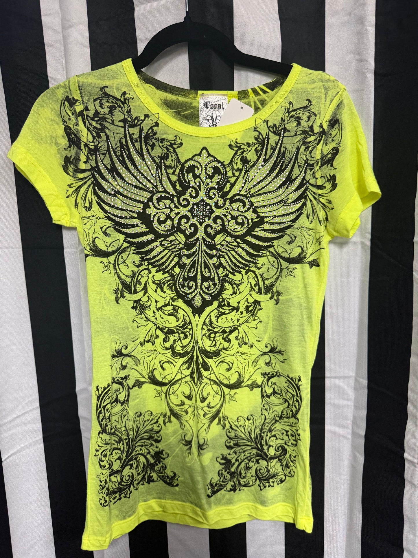 Y2K Vocal Neon Yellow Bling Tee- Size Small
