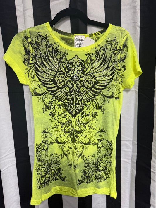 Y2K Vocal Neon Yellow Bling Tee- Size Small