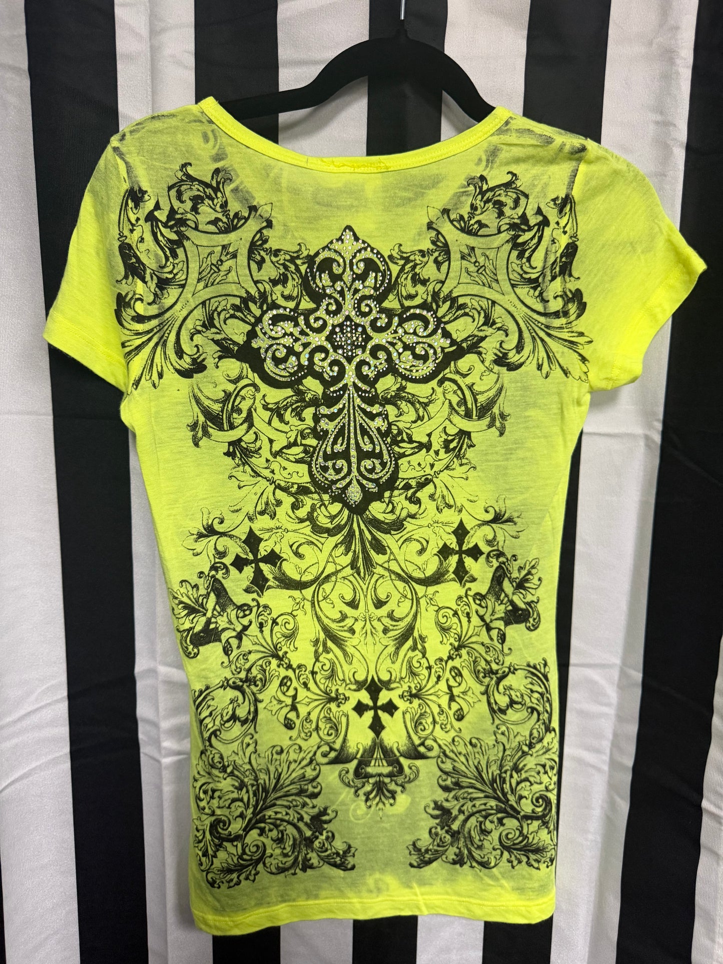 Y2K Vocal Neon Yellow Bling Tee- Size Small
