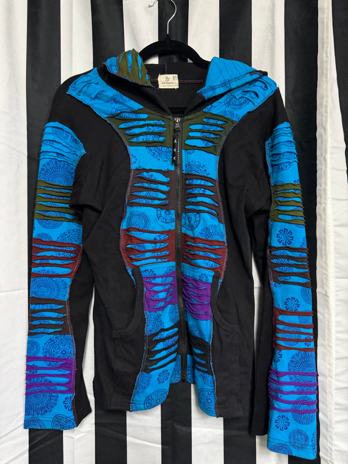 Ark Imports Artisan Boho Patchwork Zip Up Jacket- Size M