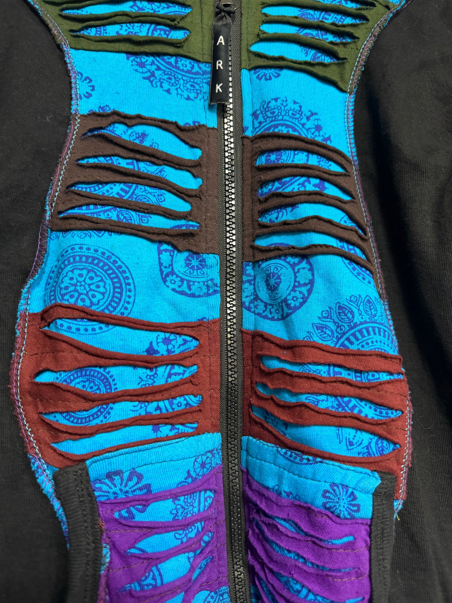 Ark Imports Artisan Boho Patchwork Zip Up Jacket- Size M