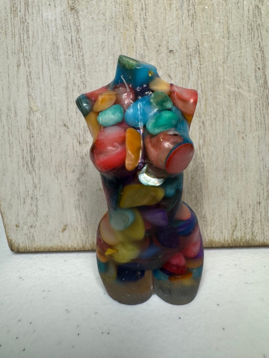 2.75" Resin-cast Natural Stone Female Torso — Colorful Crystal