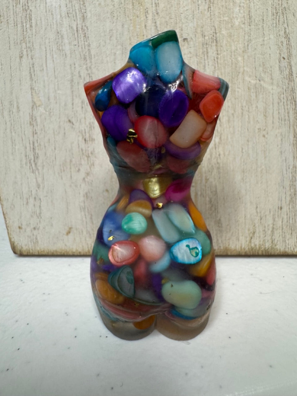 2.75" Resin-cast Natural Stone Female Torso — Colorful Crystal