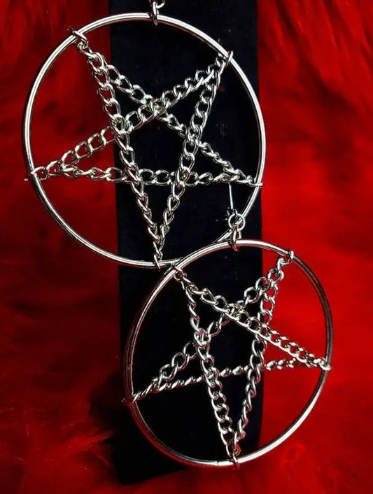 Hoop Chain Pentagram Earrings