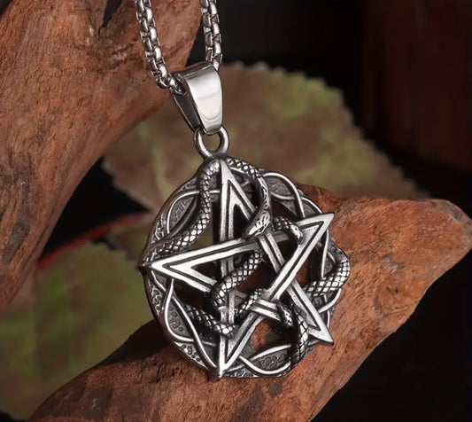 Stainless Steel Snake Pentagram Necklace