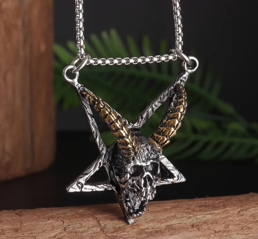 Pentagram Horned Skull Necklace