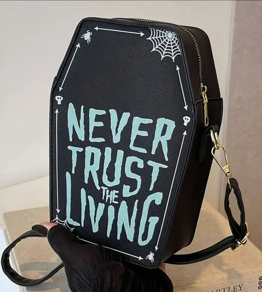 Coffin Shaped Faux Leather Never Trust the Living Bag